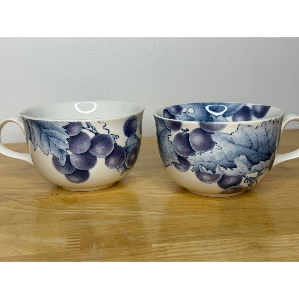 Vintage Barratts‎ Vineyard x2 Blue Purple Grape Vine Ceramic Mugs Coffee Cups